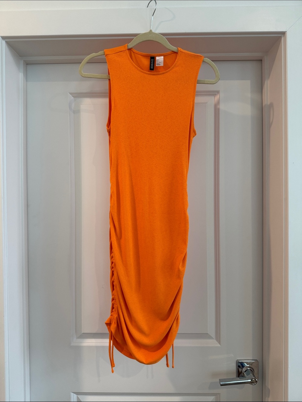 H&M Sleeveless Orange Ruched Side Dress